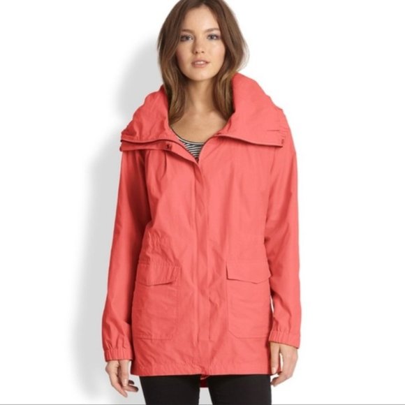 Eileen Fisher Coral Button Front Adjustable Waist Full Zip Rain Jacket Sz XS - Picture 1 of 9